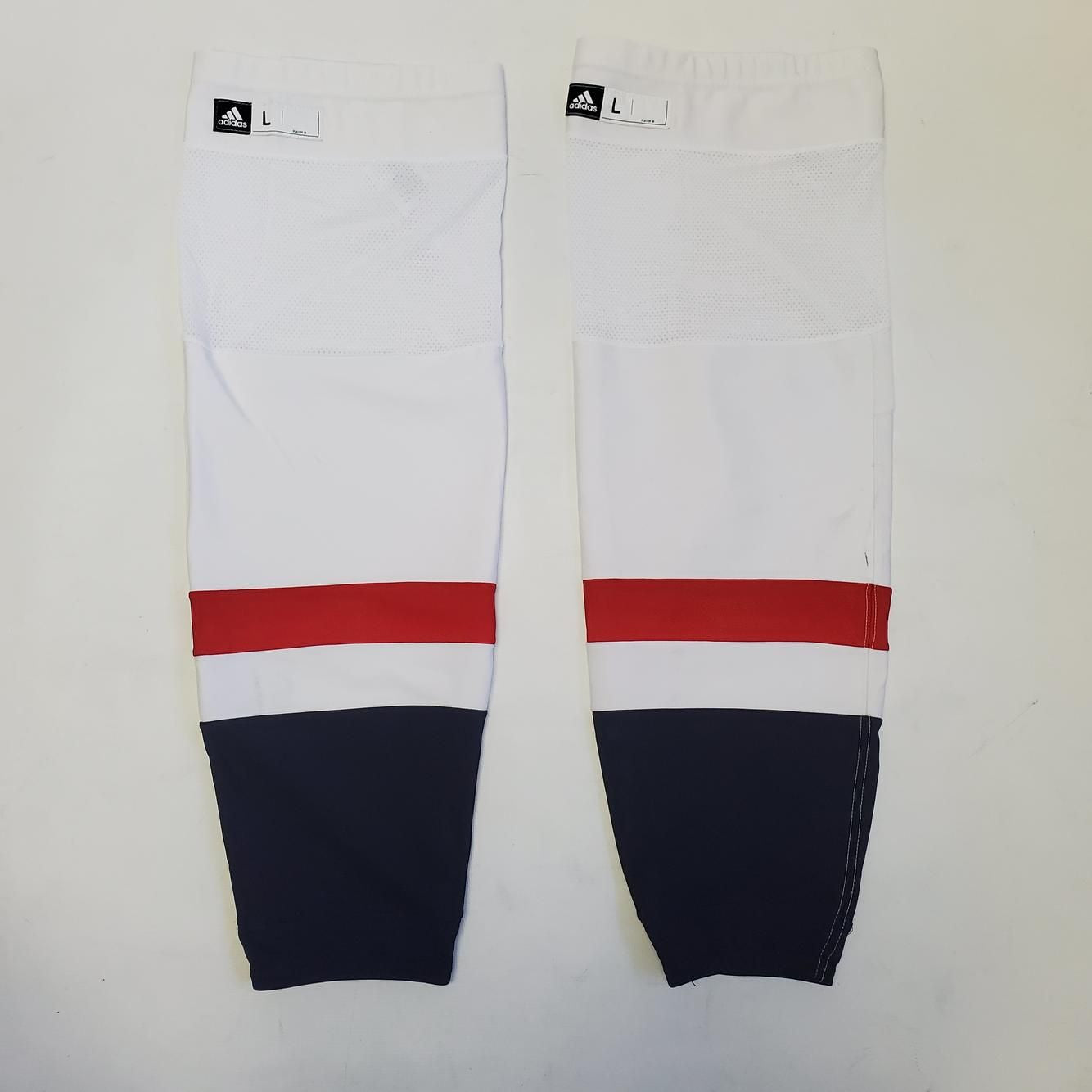 LNH - Chaussettes de hockey Adidas Pro Stock d'occasion - Capitals de Washington (blanches)